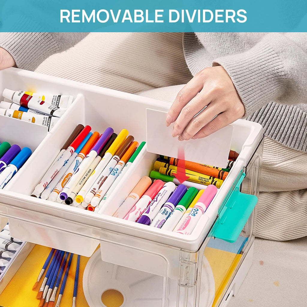 24QT Clear Craft Storage Bin – Removable Trays & Adjustable Dividers for Organized Home & Craft Storage