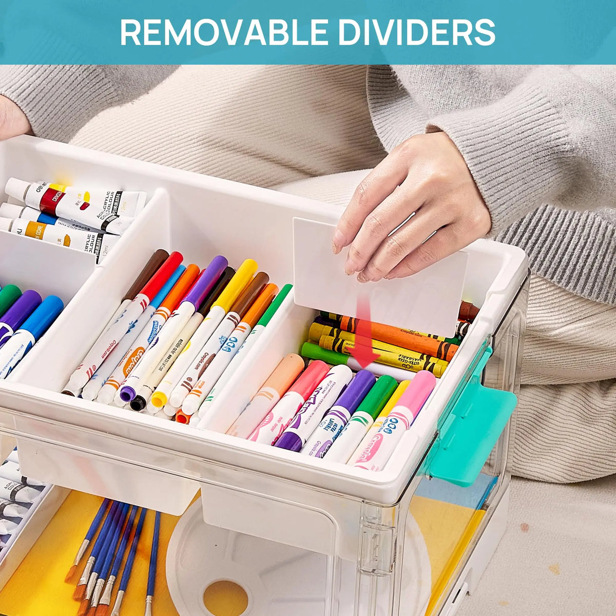 24QT Clear Craft Storage Bin – Removable Trays & Adjustable Dividers for Organized Home & Craft Storage