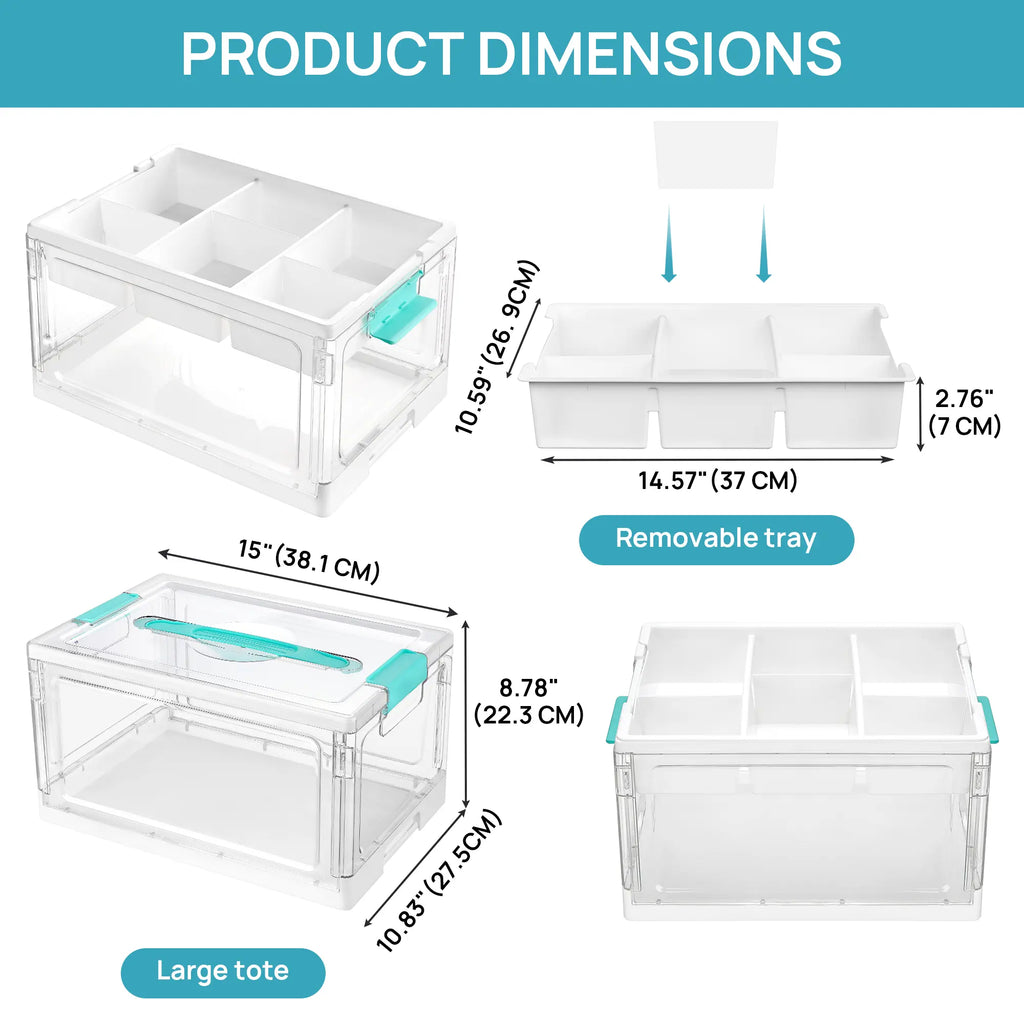 24QT Clear Craft Storage Bin – Removable Trays & Adjustable Dividers for Organized Home & Craft Storage