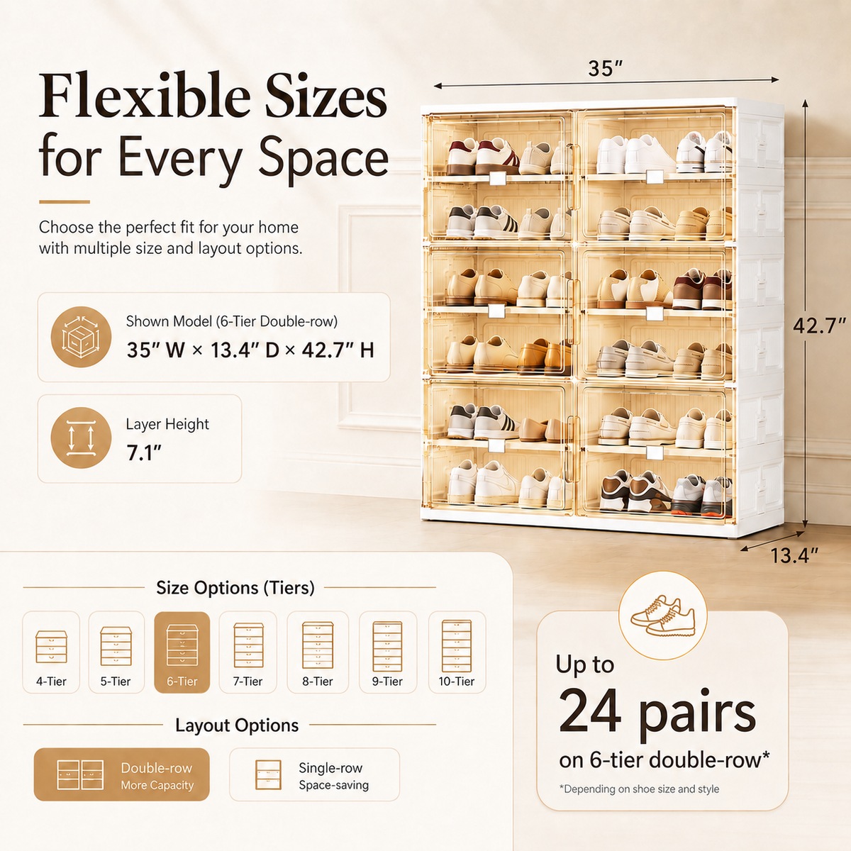 Foldable Shoe Organizer with Clear Magnetic Doors – Space-Saving Shoe Storage Cabinet