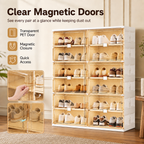 Foldable Shoe Organizer with Clear Magnetic Doors – Space-Saving Shoe Storage Cabinet