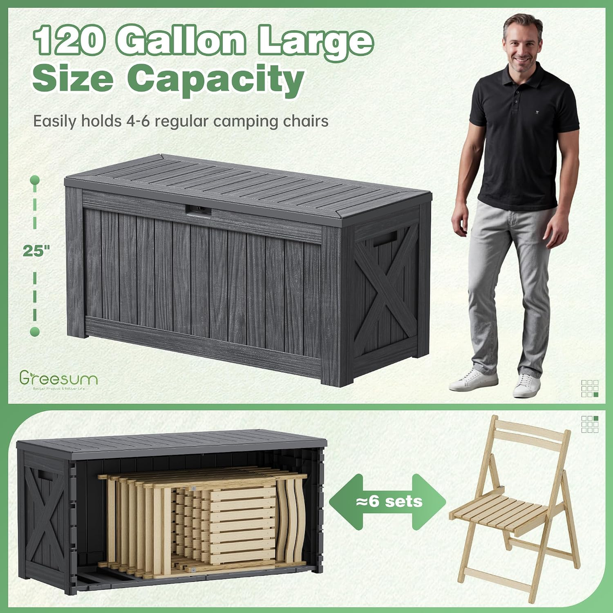 120 Gallon Outdoor Storage Deck Box – Weatherproof Patio & Garden Storage with Dividers