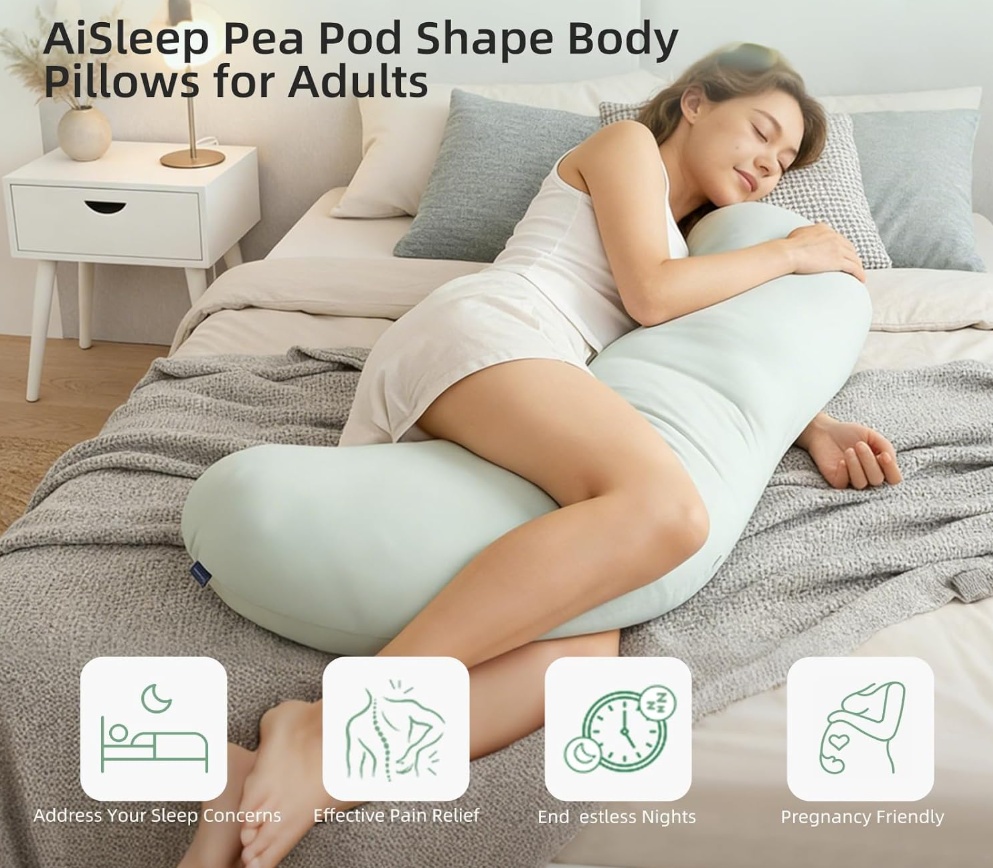 Pea Pod Full Body Pillow, Long Support Pillow for Adult Side Sleeping
