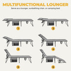 26.4" Outdoor Folding Tanning Chair, 5-Position Adjustable Reclining Lounge Chair in Gray