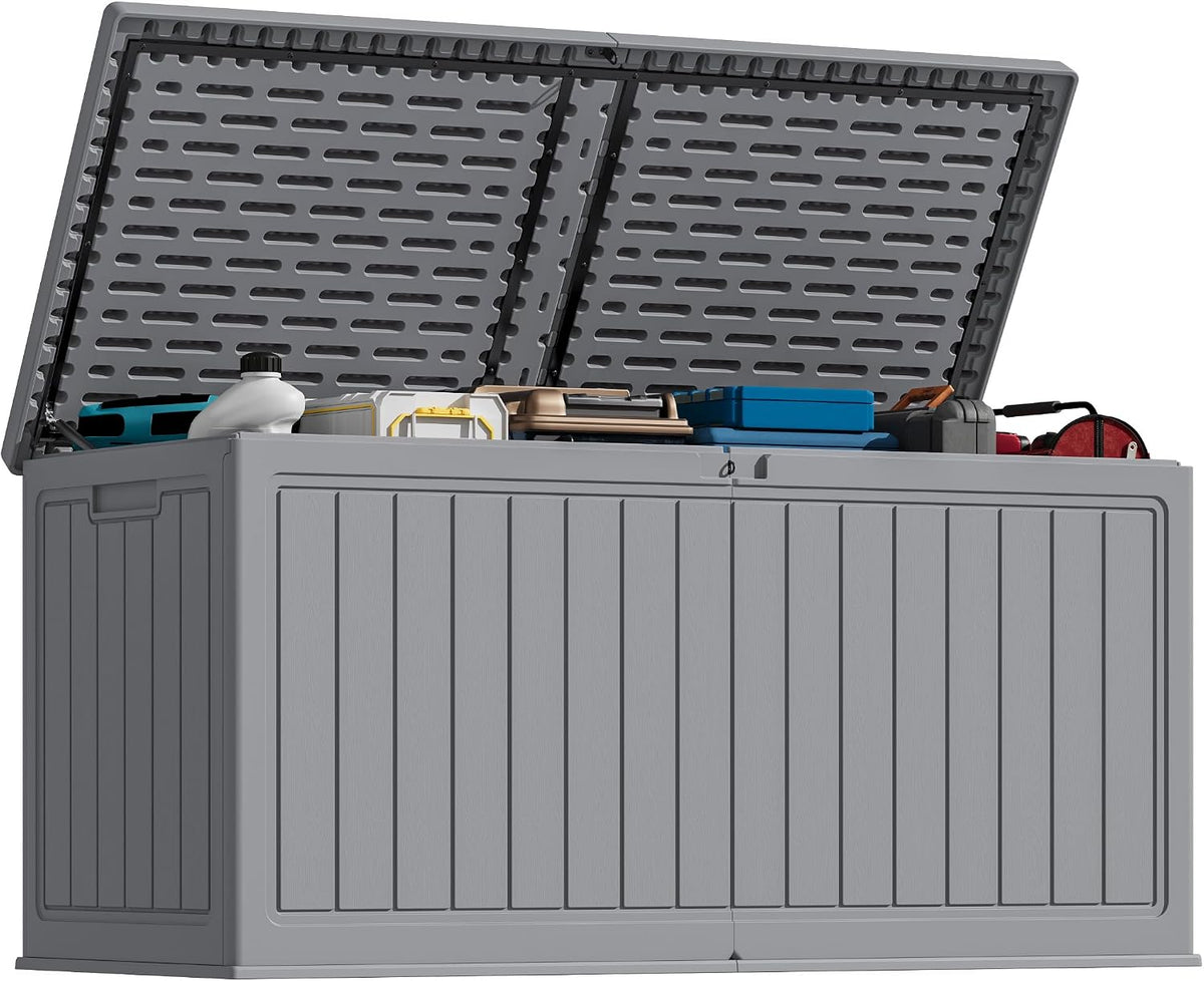 120 Gallon Outdoor Storage Deck Box – Weatherproof Patio & Garden Storage with Dividers