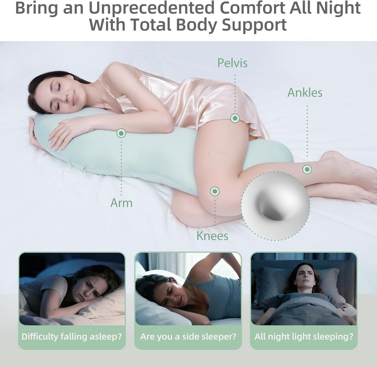 Pea Pod Full Body Pillow, Long Support Pillow for Adult Side Sleeping