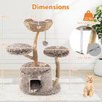 Pear Wood 4‑Level Cat Tower, Woven Basket Perch, Cozy Condo & Jute Scratching Posts for Indoor Cats