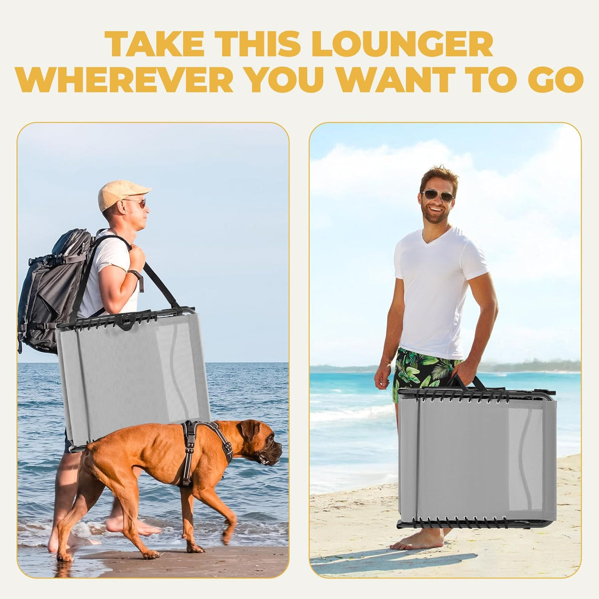 26.4" Outdoor Folding Tanning Chair, 5-Position Adjustable Reclining Lounge Chair in Gray