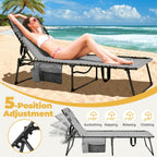26.4" Outdoor Folding Tanning Chair, 5-Position Adjustable Reclining Lounge Chair in Gray
