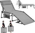 26.4" Outdoor Folding Tanning Chair, 5-Position Adjustable Reclining Lounge Chair in Gray