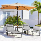 26.4" Outdoor Folding Tanning Chair, 5-Position Adjustable Reclining Lounge Chair in Gray