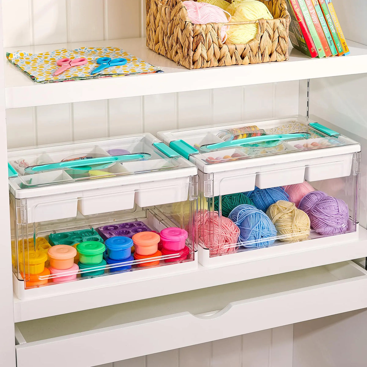 24QT Clear Craft Storage Bin – Removable Trays & Adjustable Dividers for Organized Home & Craft Storage