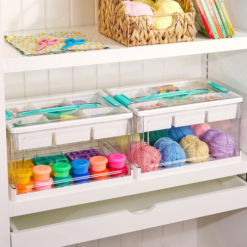 24QT Clear Craft Storage Bin – Removable Trays & Adjustable Dividers for Organized Home & Craft Storage
